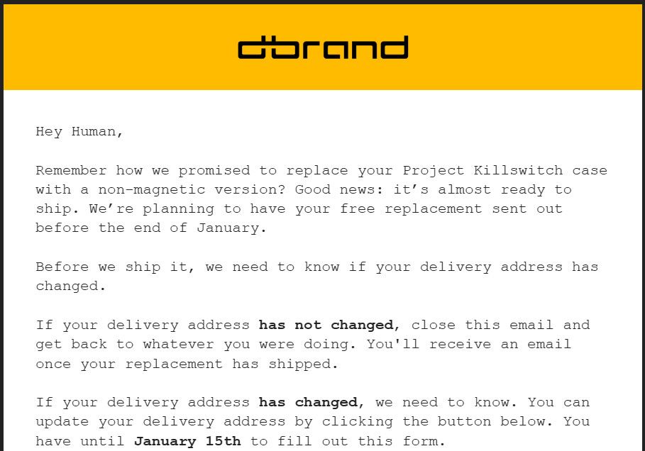 PSA: If you bought and received a dbrand Killswitch...