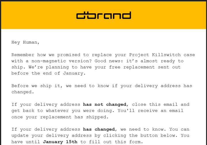 PSA: If you bought and received a dbrand Killswitch...