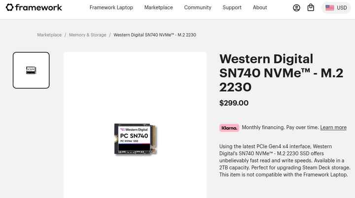 Framework selling 2TB 2230 NVME for the Steam Deck